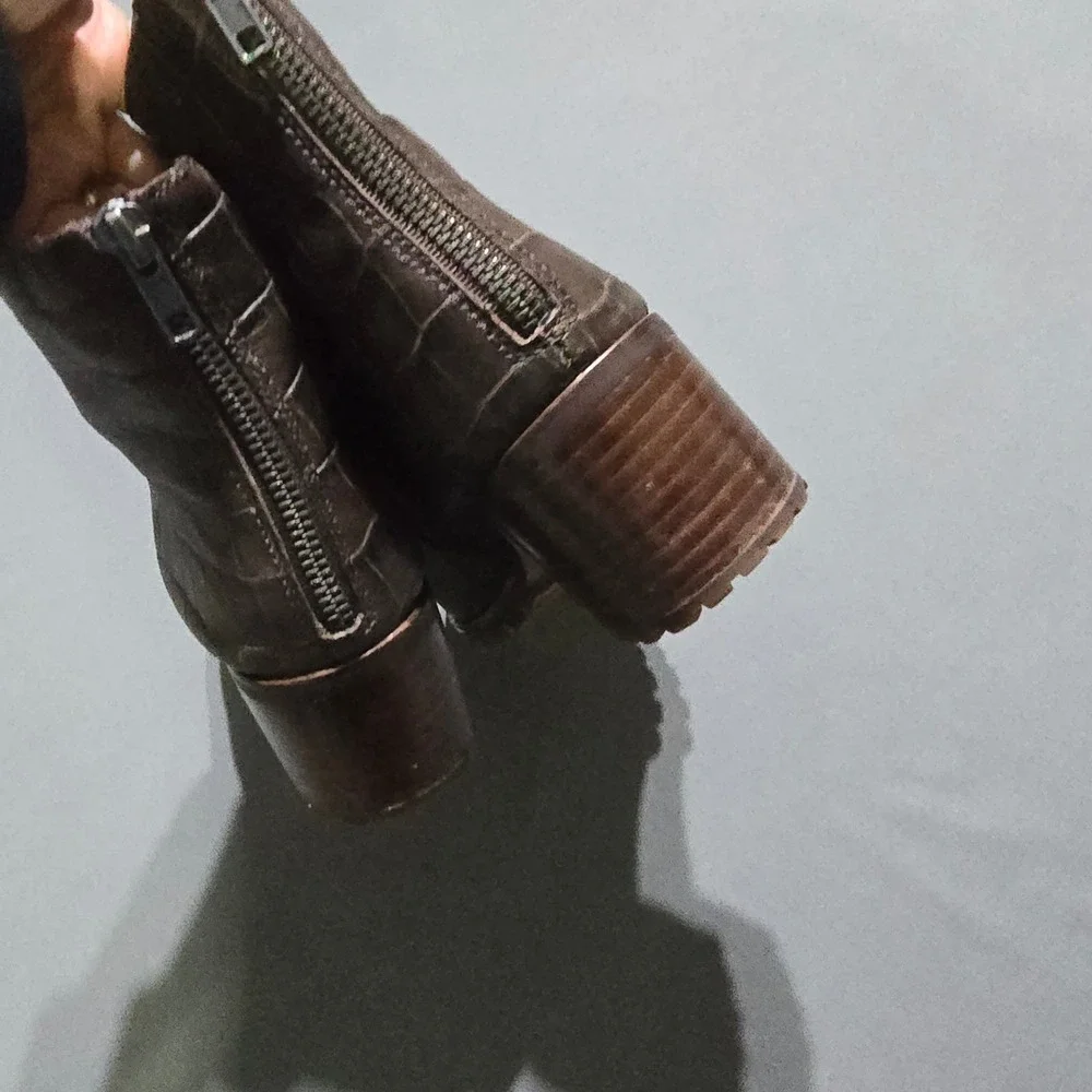 Madewell The Katie Croc Embossed Leather Ankle Boots Women 7 Brown